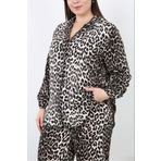 Butik Nilyam Kadın Büyük Beden Leopar Desenli Gömlek Bel Lastik Detaylı Cepli Pantolon Takımı