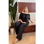 Butik Nilyam Kadın Büyük Beden Sofia Keten Lastik Yaka Bluz Bel Lastikli Cepli Salaş Alt Eşofman Takımı 24782