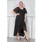 Butik Nilyam Kadın Büyük Beden V Yaka Kısa Kol Şifon Uzun Abiye