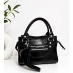 Butik Olea Kadın Rugan El ve Omuz Çantası Askılı Mini Tote Çanta - Siyah Rugan