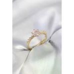 Butik P91409S3744 Gold Renk Pembe Tek Taş Model Zirkon Taşlı Kadın Yüzük