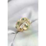 Butik P91502S6541 Yeşil Zirkon Taşlı Gold Renk Vintage Kadın Yüzük