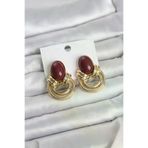 Butik P91760S8071 Pirinç Gold Renk Bordo Taşlı Vintage Kadın Küpe