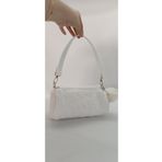 Butik Peluş Tüylü Ponponlu Gümüş Zicirli Fermuarlı El ve Omuz Çantası