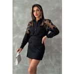 Butik Siyah Dantel Detaylı Abiye Gömlek