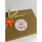 Butik Sosyetik Handemade With Love Üst ve Alt Kalpli Kırmızı Yazı Yuvarlak Yapışkanlı Etiket 5 x 5 cm 100 Adet