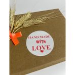 Butik Sosyetik Handmade With Love Altı Kalpli Kırmızı Yazı Yuvarlak Yapışkanlı Etiket 5 x 5 cm 100 Adet
