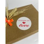 Butik Sosyetik Handmade With Love Ortası Kalpli Kırmızı Yazı Yuvarlak Yapışkanlı Etiket 5 x 5 cm 100 Adet