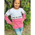 Butik Sosyetik Happy Life Kız Çocuk Lastik Kol Sweatshirt - 10 Yaş - Pembe