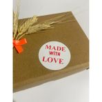 Butik Sosyetik Made With Love Beyaz Etiket Kırmızı Yazı Yuvarlak Yapışkanlı Etiket 4 x 4 cm 120 Adet