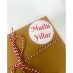 Butik Sosyetik Mutlu Yıllar Kırmızı Yazılı 5 cm Yuvarlak Sticker Etiket 100 Adet