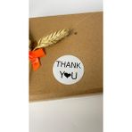 Butik Sosyetik Thank You Kalpli Siyah Yazılı Beyaz Yuvarlak Yapışkanlı Etiket 4 x 4 cm 120 Adet