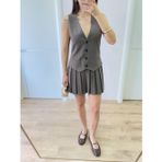 Butik Takım Görünümlu Yelekli Mini Elbise- Füme