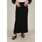 Butik Tesettür Büyük Beden Deri Detaylı Astarlı Pileli Krep Anne Eteği - Siyah - 38
