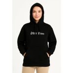 Butik Üç İplik Kapşonlu ön Ve Arka Baskılı SweatShirt Hoodie- Siyah