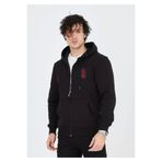 Butik Unisex Baskılı Tam Fermuarlı Kapşonlu SweatShirt - Siyah