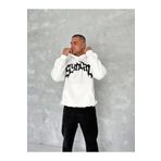 Butik Unisex Üç İplik Kapşonlu Baskılı SweatShirt - Beyaz