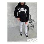 Butik Unisex Üç İplik Kapşonlu Baskılı SweatShirt - Siyah