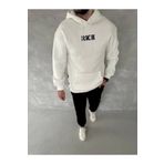 Butik Uzun Kol Kapşonlu Göğüs Baskılı SweatShirt - Beyaz