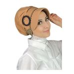 BUTİKAMBAR Nazlı Model Tokalı Başak Desenli Tesettür Şapka taba