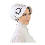 BUTİKAMBAR Nazlı Model Tokalı İnce Zebra Desenli Tesettür Beyaz Şapka beyaz
