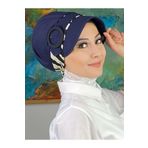BUTİKAMBAR Nazlı Model Tokalı İri Krem Zebra Desenli Tesettür Şapka lacivert