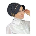 BUTİKAMBAR Nazlı Model Tokalı Kahverengi Leoparlı Tesettür Siyah Şapka siyah
