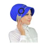 BUTİKAMBAR Nazlı Model Tokalı Küçük Sütlü Kahve Kazayaklı Tesettür Şapka saks mavisi