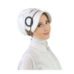 BUTİKAMBAR Nazlı Model Tokalı Leopar Desenli Tesettür Beyaz Şapka beyaz