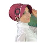 BUTİKAMBAR Nazlı Model Tokalı Zebra Desenli Tesettür Şapka bordo