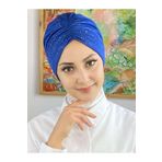 BUTİKAMBAR Saks Mavisi Krep Taşlı Büzgülü Bone saks mavisi