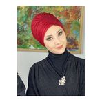 BUTİKAMBAR Topkapı Kırmızı Simli Çapraz Drapeli Dış Bone kırmızı