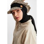 Butikgiz Leopar Kadın Tesettür Multi Şifon Ipeksi Şal ve Pamuklu Penye Vizör Şapka Ikilisi - Rahat, Ekstra Hafif - Renkli - Standart