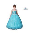 Butikhappykids Prenses Elsa Askılı Elsa Kostüm + Taç 1-12 Yaş Mavi