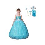 Butikhappykids Prenses Elsa Askılı Elsa Kostüm Taç Asa Saç Eldiven 1-12 Yaş Mavi