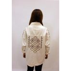 butiksinope Ast 384 Sırt ve Omuz Kilim Desen Işlemeli Oversize Kadın Kot Ceket Taş