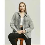 butiksinope Ast 408 Cepli Önü Taşlı Kadın Oversize Kot Ceket Füme