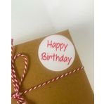 Butiksosyetik Happy Birthday Kırmızı Yazılı 4 cm Yuvarlak Yapışkanlı Sticker Etiket 120 Adet