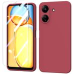 BUTISHIYU Xiaomi Redmi 13C 4G 2023 ile uyumlu cep telefonu kılıfı silikon kılıf + koruyucu folyo, ince yumuşak TPU koruyucu kılıf Xiaomi Redmi 13C 4G için koruma - şarap kırmızısı