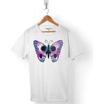 Butterfly Kelebek Tasarım Erkek Tişört - Beyaz - Renkli - XL
