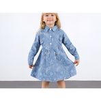 ButumiKids Kız Çocuk Çiçek Nakış Işleme Detaylı Mavi Elbise - 4 - 5 Yaş