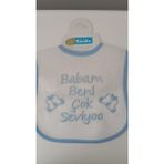 Buude Su Geçirmez Babam Beni Çok Seviyor Baskılı Bebek Mama Önlüğü - 0 - 12 Ay - Mavi