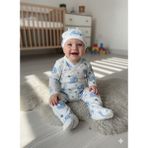 Buufuu Hediyelik Bebek Yenidoğan Hastene Çıkışı Bereli Uzun Kol Çocuk Baskılı Pamuk Alt Üst Takım - Mavi - 0 - 3 Ay