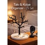buybox Takı & Kolye Organizer 2’li Set – Ağaç Tasarımlı Kolye Standı ve Küpe Askılığı