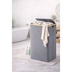 Büyük 100L Bambu Kenarlı Gri Kumaş Çamaşır Sepeti, 44X33X70 cm - Seçenek 1 - Ahşap - Ceviz