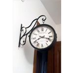 Büyük 45cm Sessiz Yuvarlak Çelik Çift Taraflı Caml Dikey Duran İki Yönlü Duvar Saati Station Clock