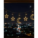 Büyük Ay Yıldız Led Ramazan Süsü Sıcak Beyaz Dekoratif Işık Vitrin
