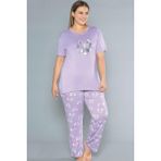 Büyük Beden Battal Viskon Kısa Kol Yazlık Pijama Takımı Dowry B08-76 - Mor - 5XL