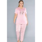 Büyük Beden Battal Viskon Kısa Kol Yazlık Pijama Takımı Dowry B08-76 - Pudra - 4XL