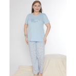 Büyük Beden Battal Viskon Kısa Kol Yazlık Pijama Takımı Dowry B08-90 - Mavi - 6XL